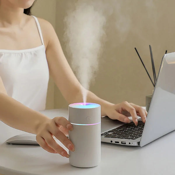 Experience Refreshing Atmosphere: 1200mAh Wireless Rechargeable Air Humidifier with Gradient-Colored LED Lights
