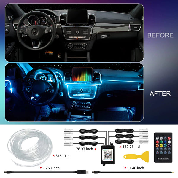 Illuminate Your Ride: LED Car Ambient Strip Light Fiber Kit with App Remote Control