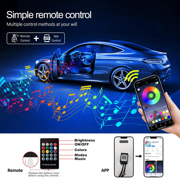 Illuminate Your Ride: LED Car Ambient Strip Light Fiber Kit with App Remote Control