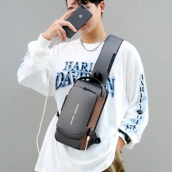 Men's Multifunction Anti-theft USB Shoulder Bag